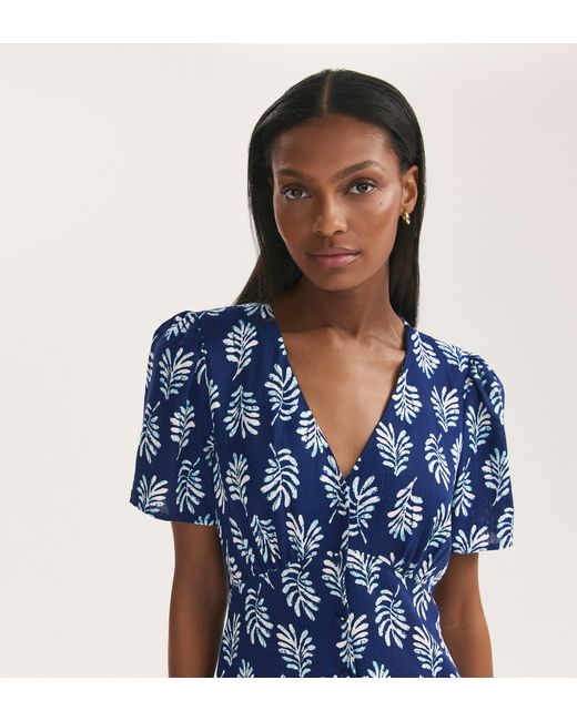 Finery London Blue Martina Linen Blend Midi Dress