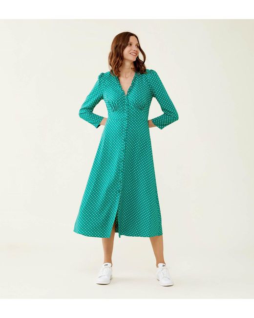 Finery London Green Dee Polka Dot Midi Dress