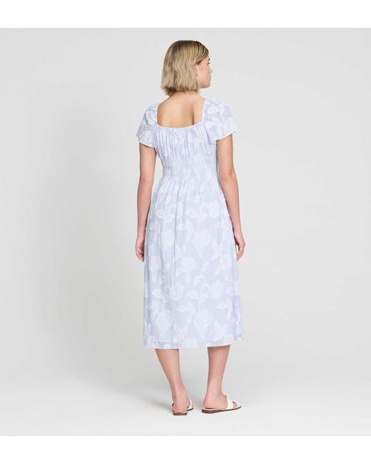 Finery London White Maia Jacquard Stripe Shirred Waist Midi Dress