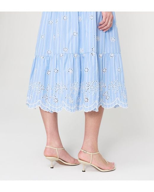 Finery London Green Rose Cotton Broderie Sleeveless Midi Dress