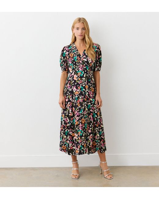 Finery London Multicolor Colette Leopard Crepe Midi Tea Dress