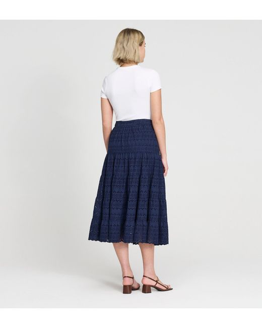 Finery London Blue Siobhan Cotton Broderie Tiered Midi Skirt