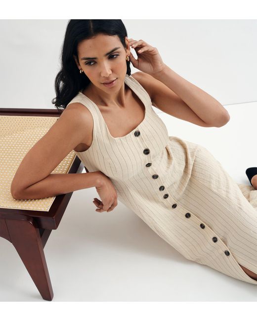 Finery London Natural Jillian Square Neck Sleeveless Button-Through Midi Dress