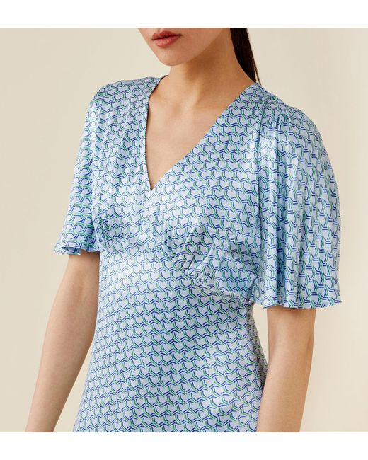 Finery London Blue Kesia Geo Satin Midi Dress