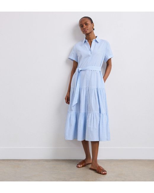 Finery London Blue Madison Cotton Midi Shirt Dress