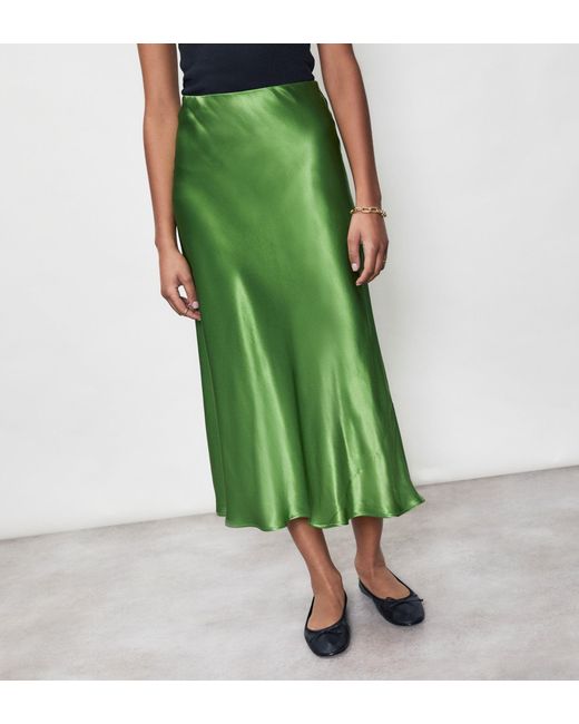 Women's Green Evelyn Satin Midi Skirt