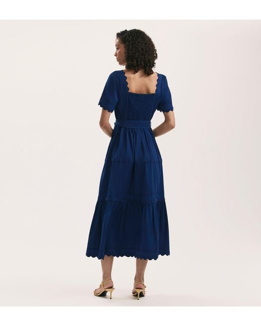 Finery London Blue Corina Cotton Midi Tiered Dress
