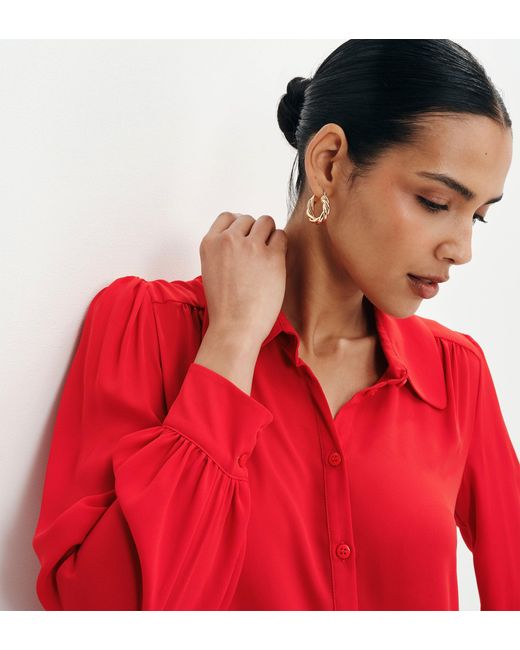 Finery London Red Melina Button Through Lightweight Yoke Blouse