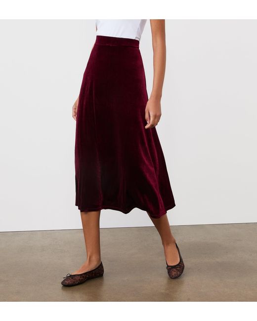 Finery London Red Ruth Velvet Midi Skirt