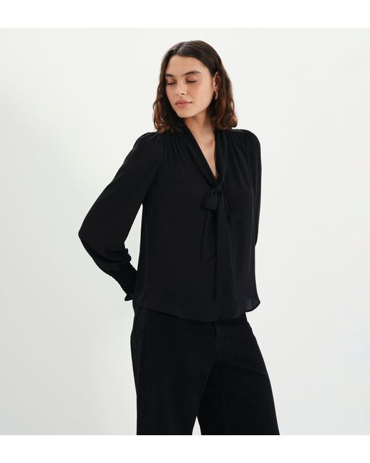Finery London Black Mavis Pussy Bow Button-Through Blouse