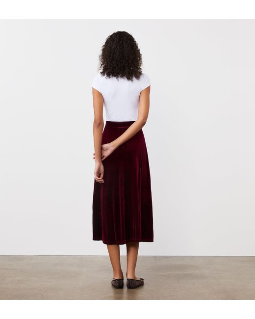 Finery London Red Ruth Velvet Midi Skirt