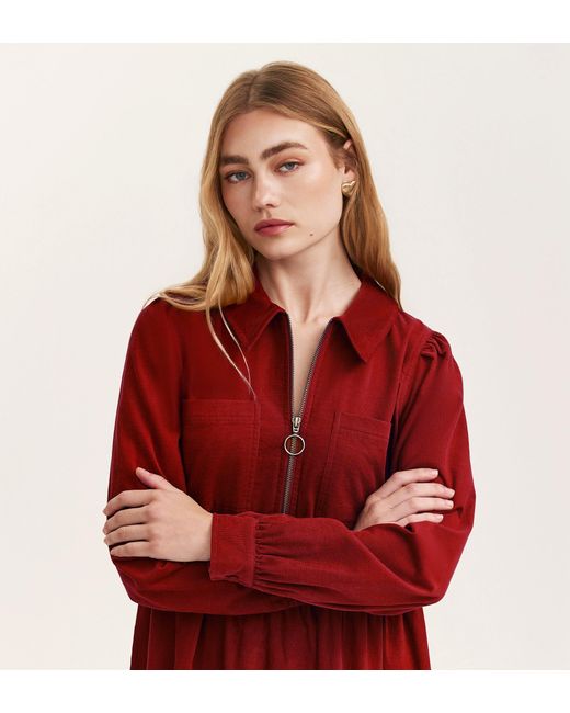 Finery London Red Callie Corduroy Midi Dress