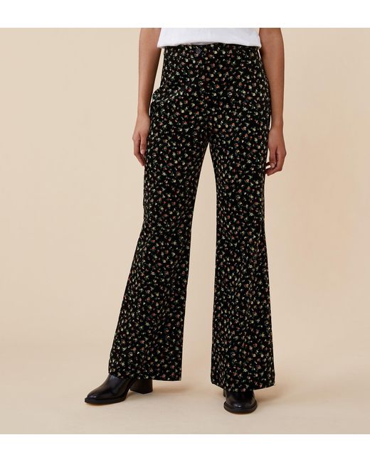 Finery London Black Emsley Printed Velveteen Trousers