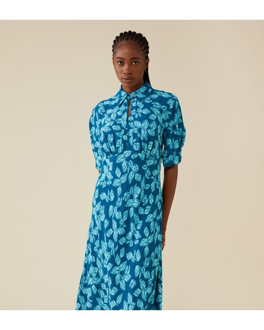 Finery London Blue Marta Midi Crepe Dress