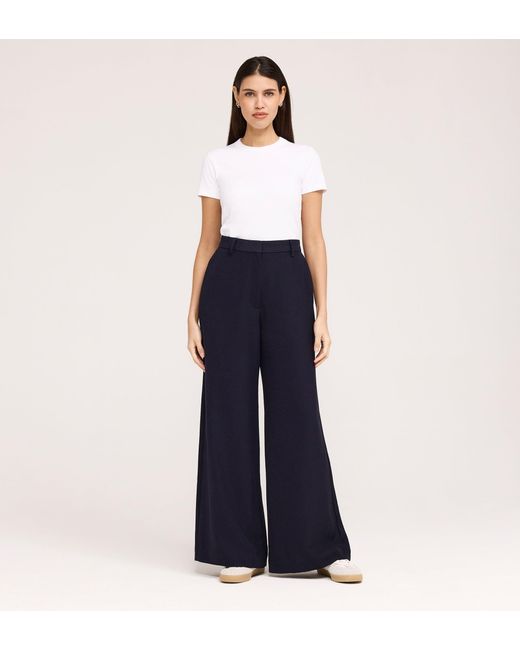 Women's Blue Addie Gaberdine Twill Wide Leg Trousers