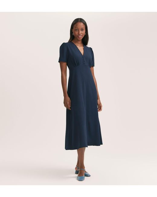 Finery London Blue Nieve Crepe Midi Tea Dress