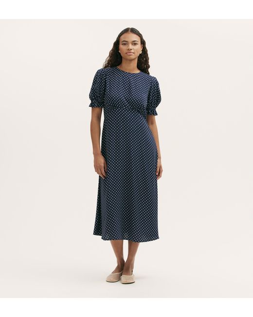 Finery London Blue Mela Polka Dot Crepe Midi Dress
