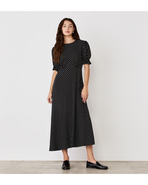 Women's Black Mela Polka Dot Crepe Midi Dress