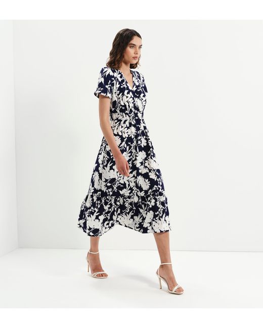 Finery London Blue Deena Wrap Tiered Midi Dress