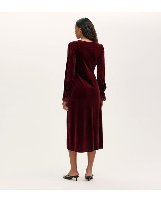 Finery London Red Louise Velvet Midi Dress