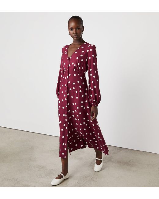 Finery London Red Cheryl Bordeaux Polka Dot Midi Dress