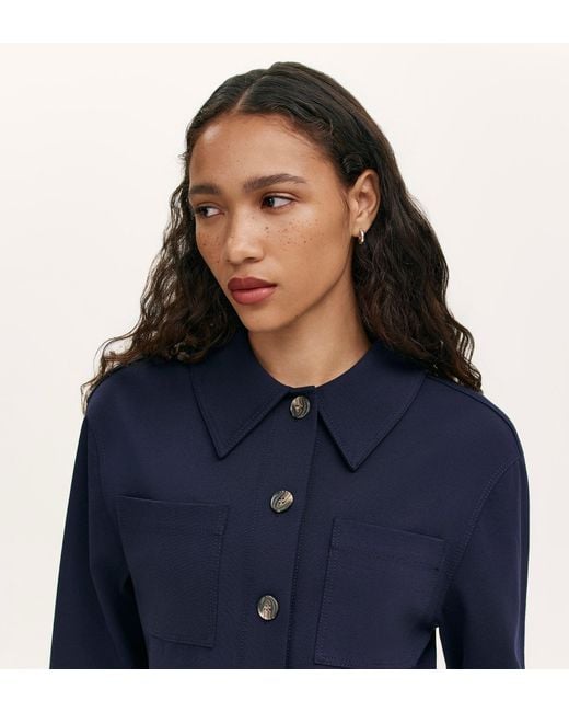 Finery London Blue Agness Ponte Jersey Button Down Jacket