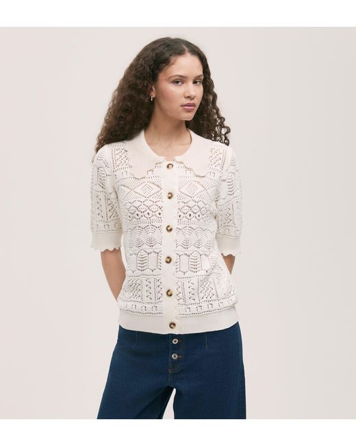 Finery London White Marlowe Crochet Cardigan