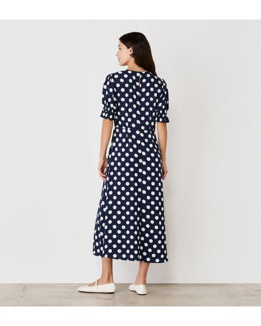 Finery London Blue Mela Polka Dot Midi Tea Dress