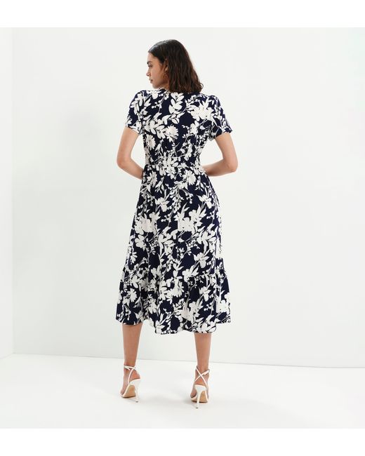 Finery London Blue Deena Wrap Tiered Midi Dress