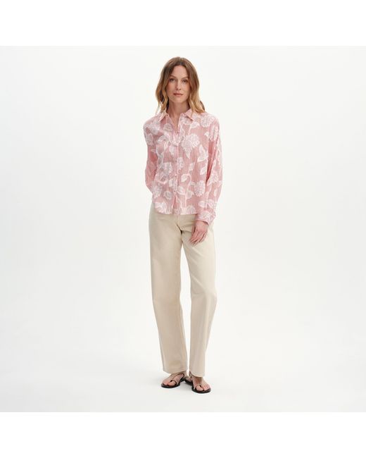 Finery London Pink Heidi Jacquard Stripe Long Sleeve Shirt