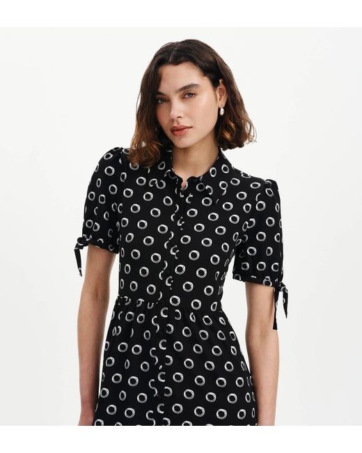 Finery London Black Estee Polka Dot Tiered Midi Shirt Dress