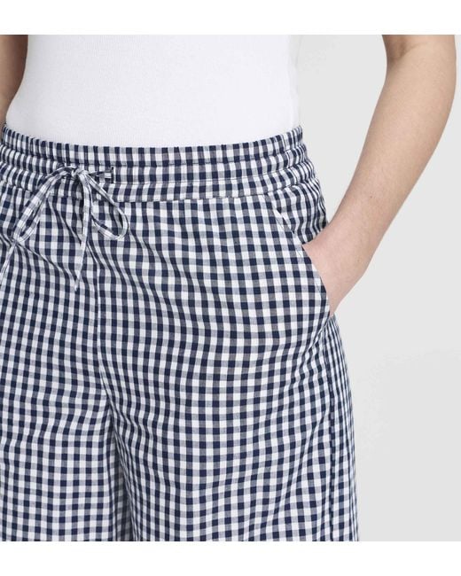 Finery London Blue Dixie Cotton Gingham Wide Leg Drawstring Trousers
