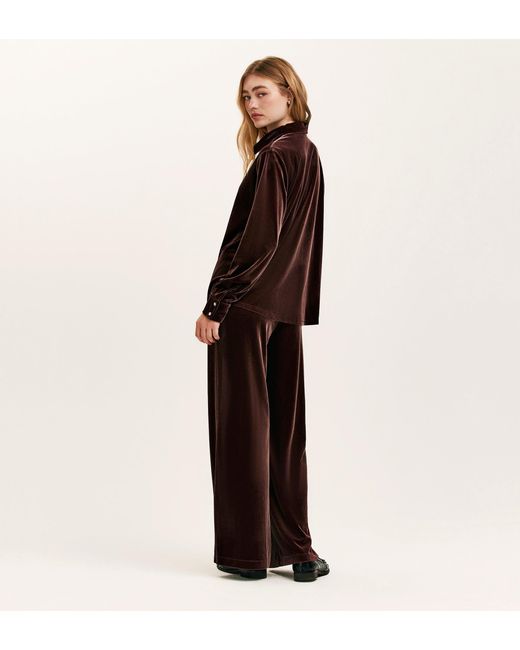 Finery London Brown Kenzie Velvet Wide Leg Trousers
