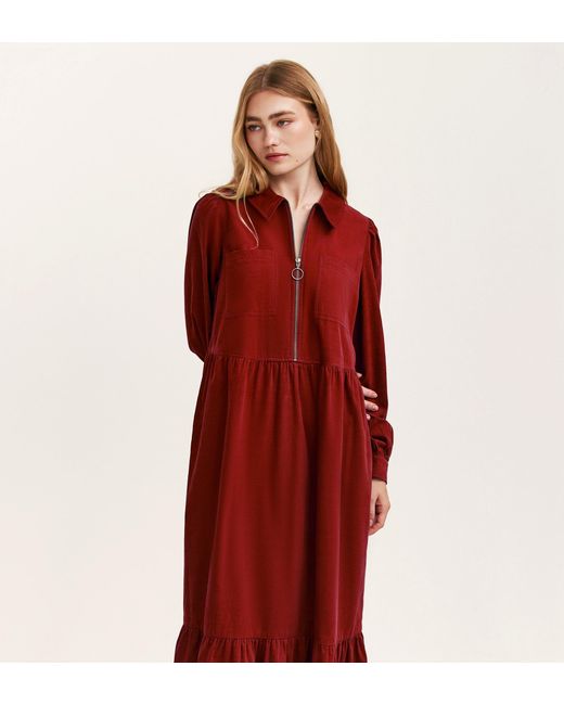 Finery London Red Callie Corduroy Midi Dress