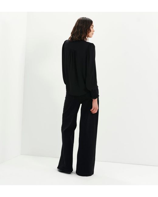 Finery London Black Mavis Pussy Bow Button-Through Blouse