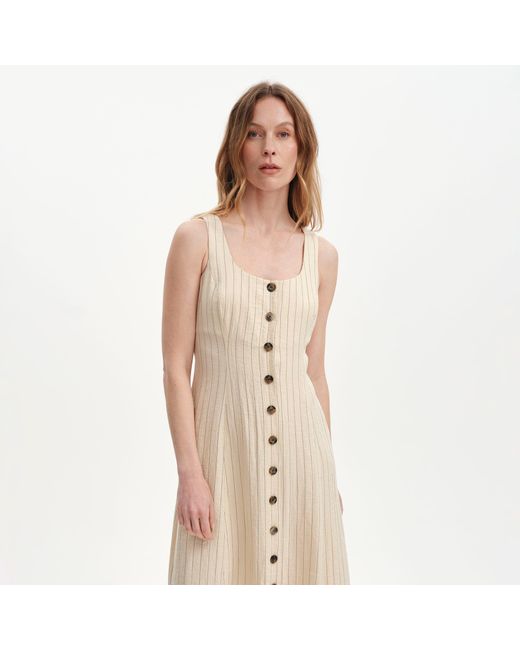 Finery London Natural Jillian Square Neck Sleeveless Button-Through Midi Dress