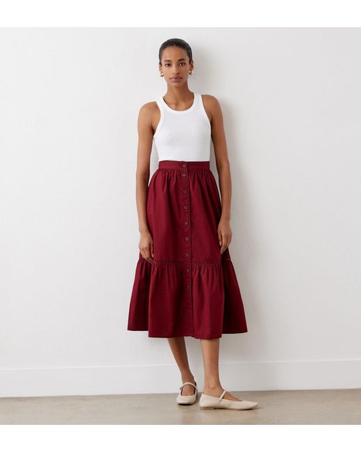Women's Red Maura Cotton Midi Skirt