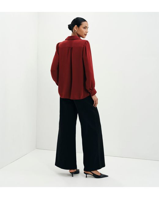 Finery London Red Melina Button Through Lightweight Yoke Blouse