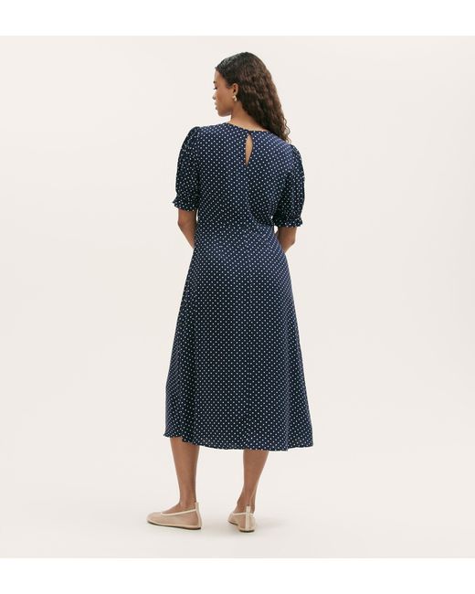 Finery London Blue Mela Polka Dot Crepe Midi Dress