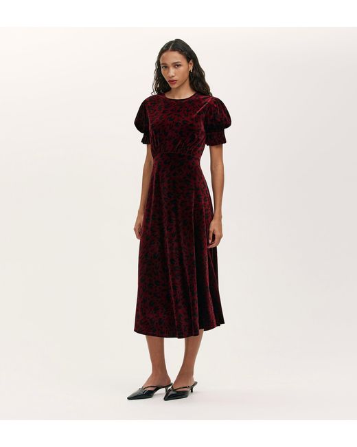Finery London Red Mela Velvet Midi Tea Dress