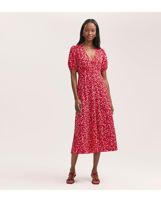 Women's Red Robyn Crepe Midi Tea Dress