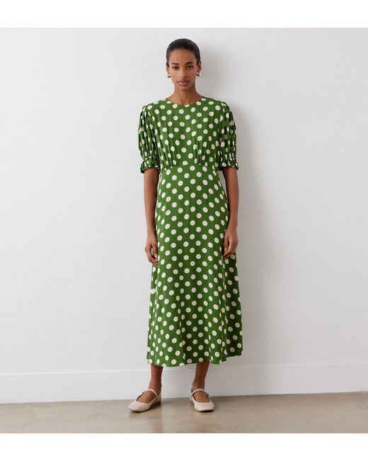 Finery London Green Mela Khaki Polka Dot Crepe Midi Dress