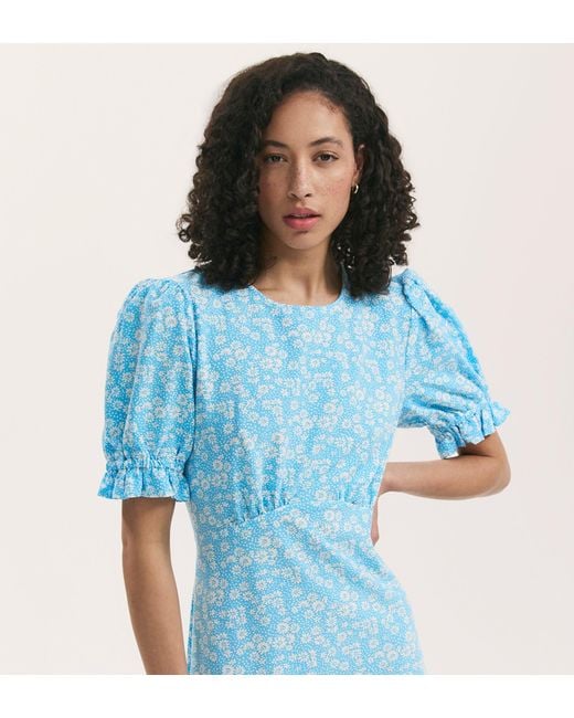 Finery London Blue Mela Crepe Midi Tea Dress