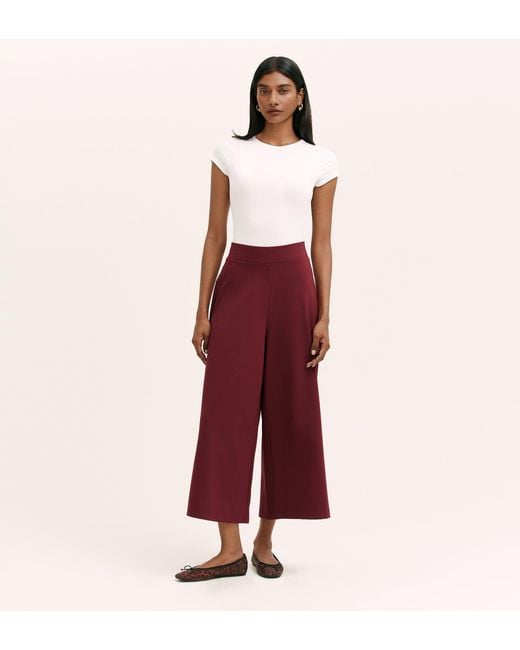 Finery London Red Miribel Ponte Jersey Wide Leg Trousers