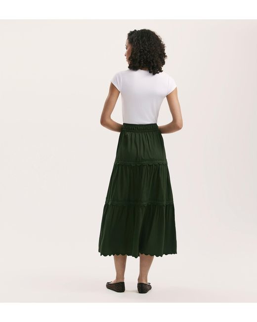 Finery London Green Paula Cotton Ric Rac Trim Midi Skirt