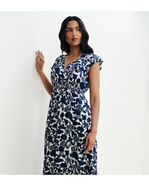 Finery London Blue Mattie Frill Sleeve Empire Waist Tiered Midi Dress