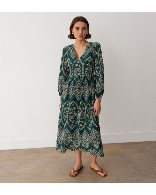 Finery London Green Aurelia Broderie Anglaise Midi Dress