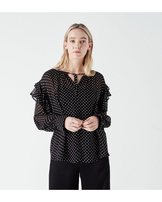 Women's Black Nyla Polka Dot Blouse