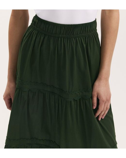 Finery London Green Paula Cotton Ric Rac Trim Midi Skirt