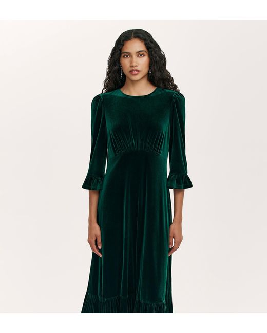 Finery London Green Scarlett Velvet Midi Dress